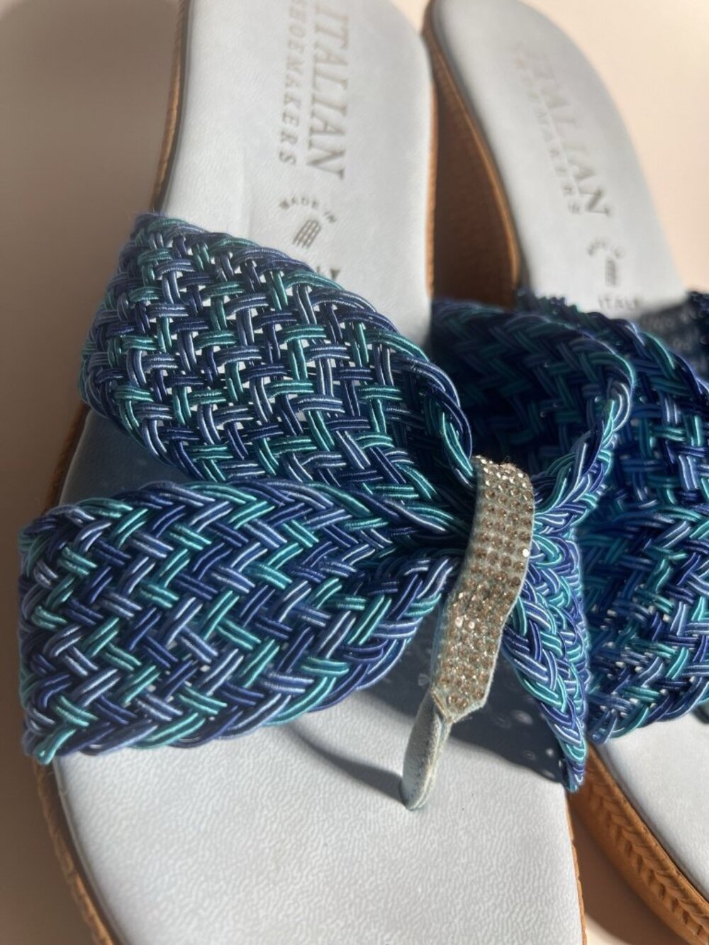 Italian Shoemakers Rhinestone Wedge Sandals Blue Women’s Size 9.5 - Picture 13 of 14
